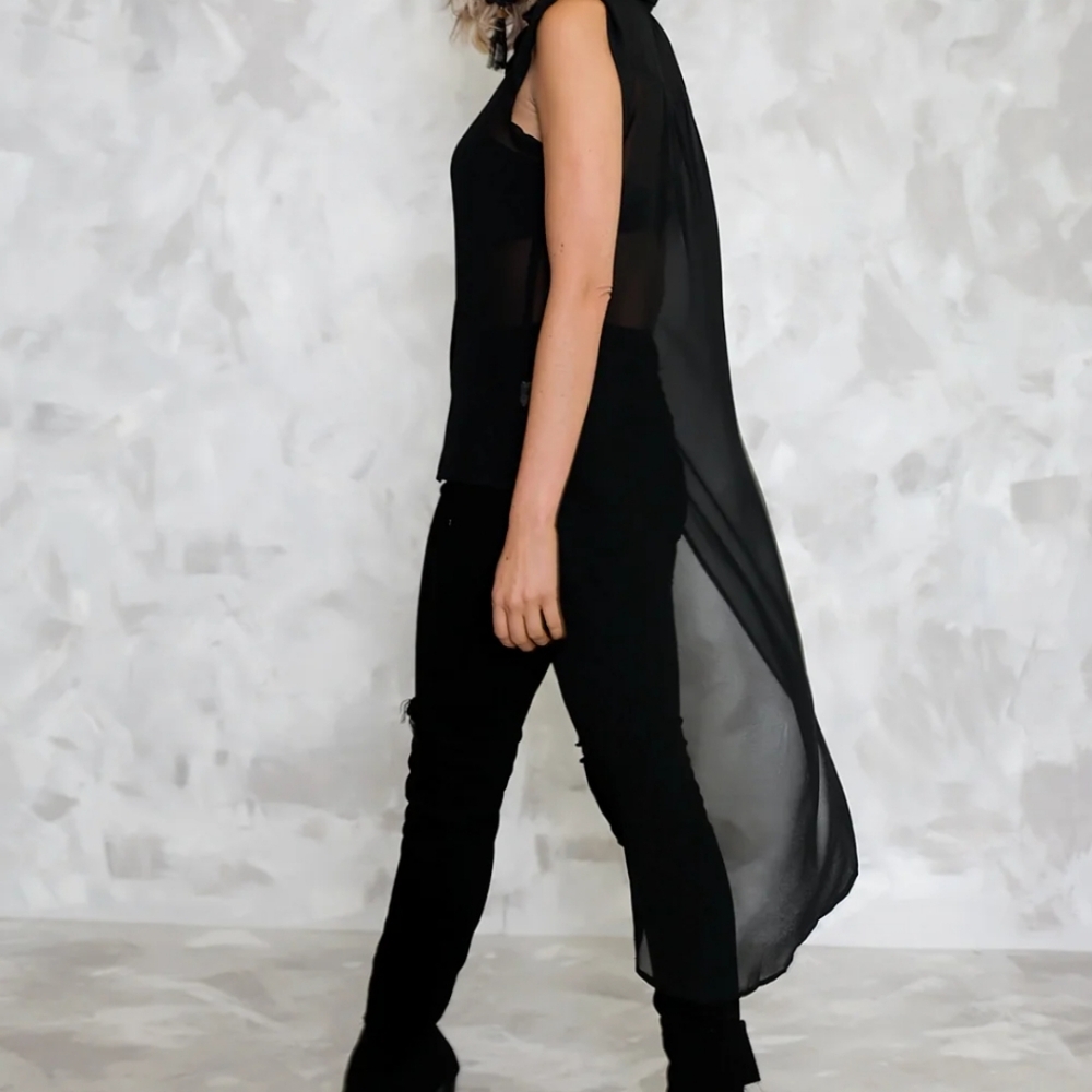 Millau Black High Low Sleeveless Semi-Sheer Top Blouse Size Small